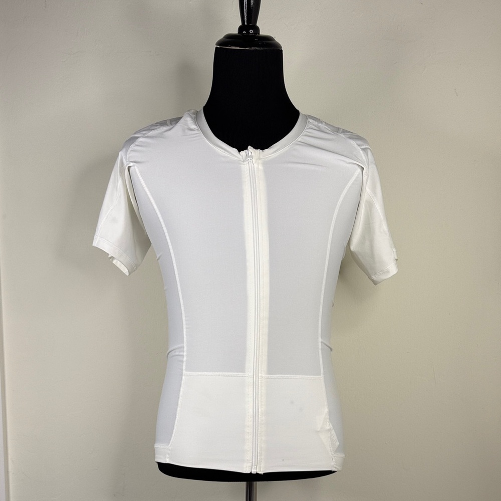 ALIGNMED Men’s White Postural Fitness Short Sleeve Zip-Up Top L